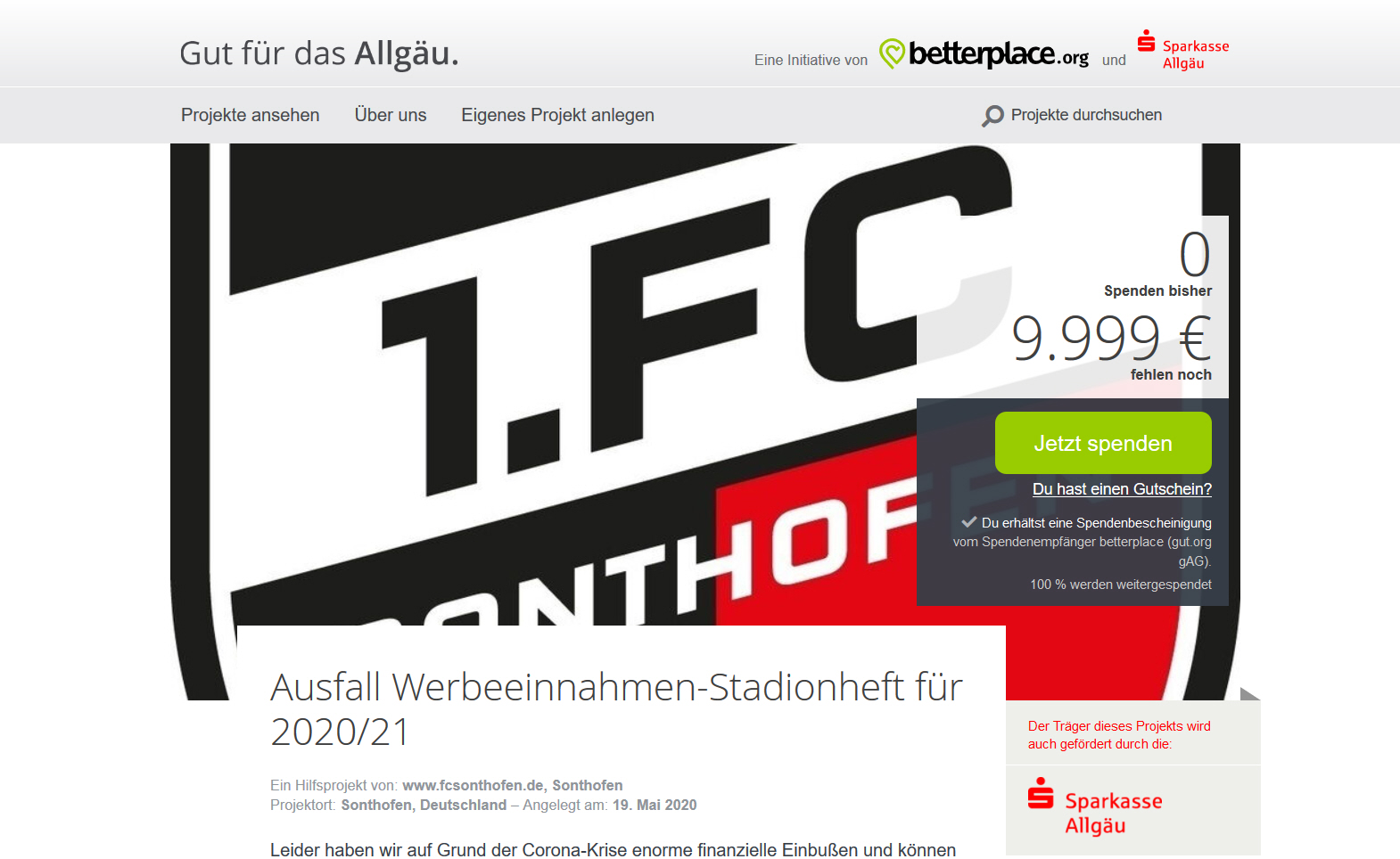 You are currently viewing Spendenaktion mit Unterstützung der Sparkasse Allgäu